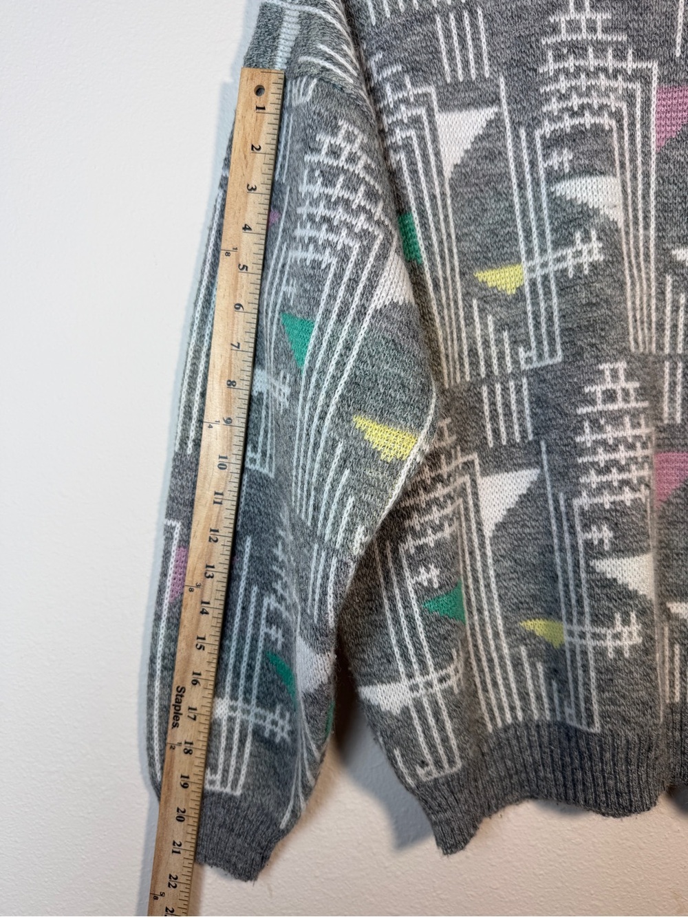 Vintage JED Sweater Mens Medium Grey Geometric Abstract Knit Wool Blend Pullover - Picture 8 of 9